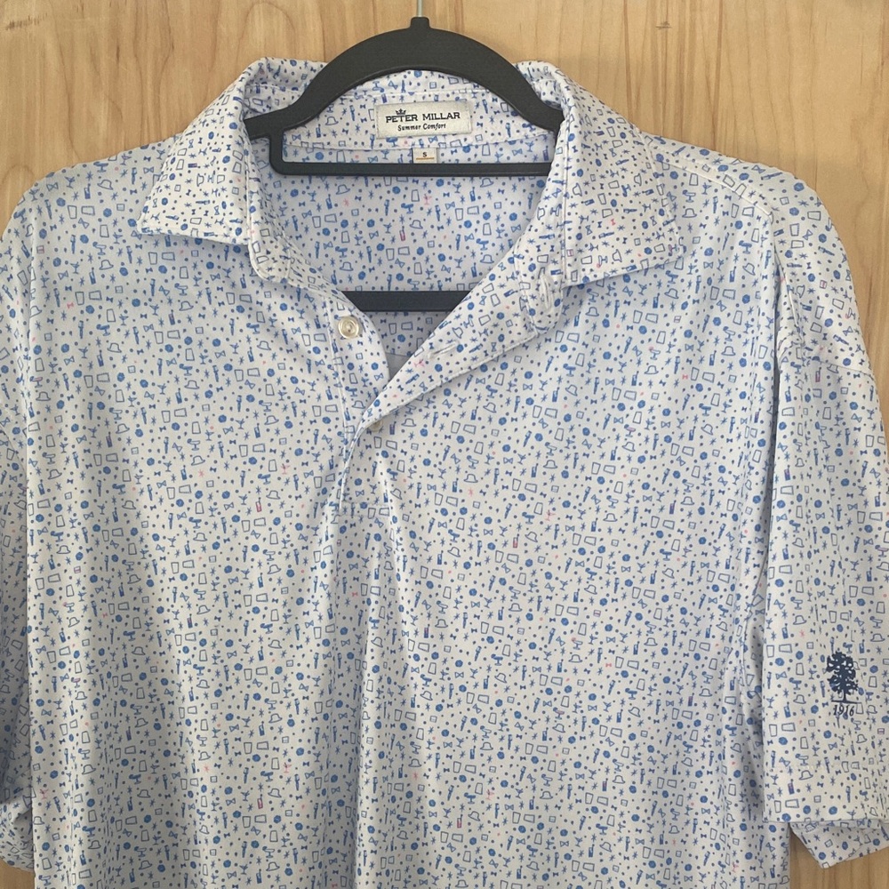 Peter Millar Blue and White Patterned Polo